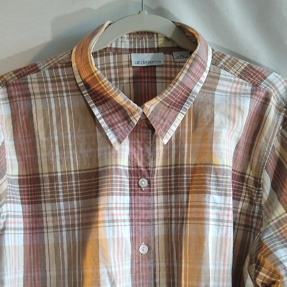 Liz Claiborne XL pastel plaid 100% cotton button down